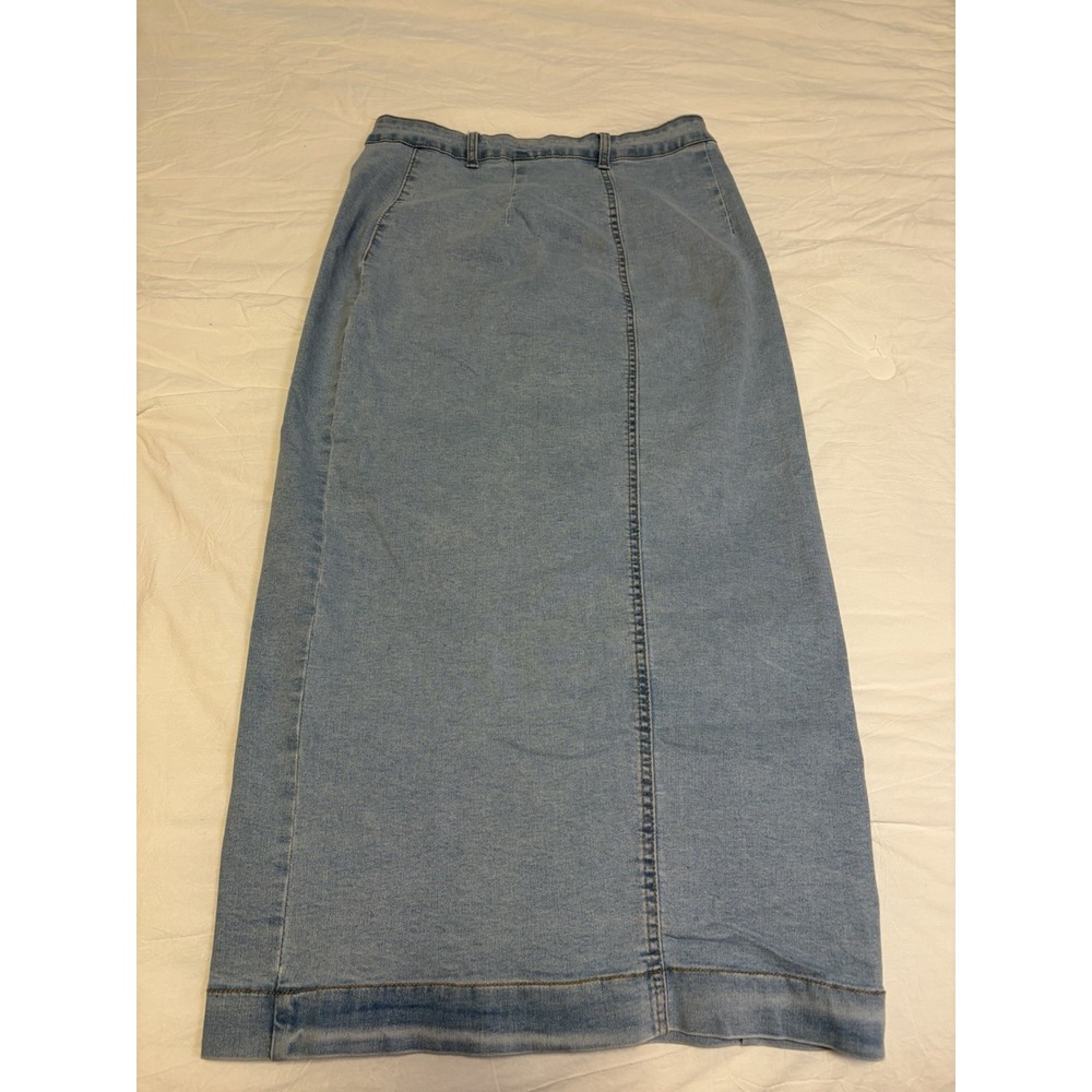 Vintage 90s Y2K Light Blue Wash Denim Button Front Maxi Skirt~L~Pencil Stretch - Picture 3 of 10